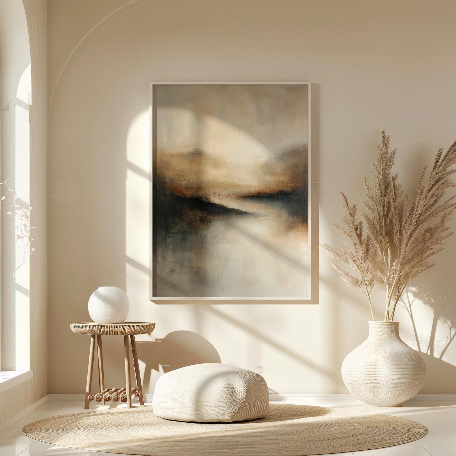 Neutral Abstract Landscape Wabi Sabi Wall Art, Modern Beige Minimalist ...