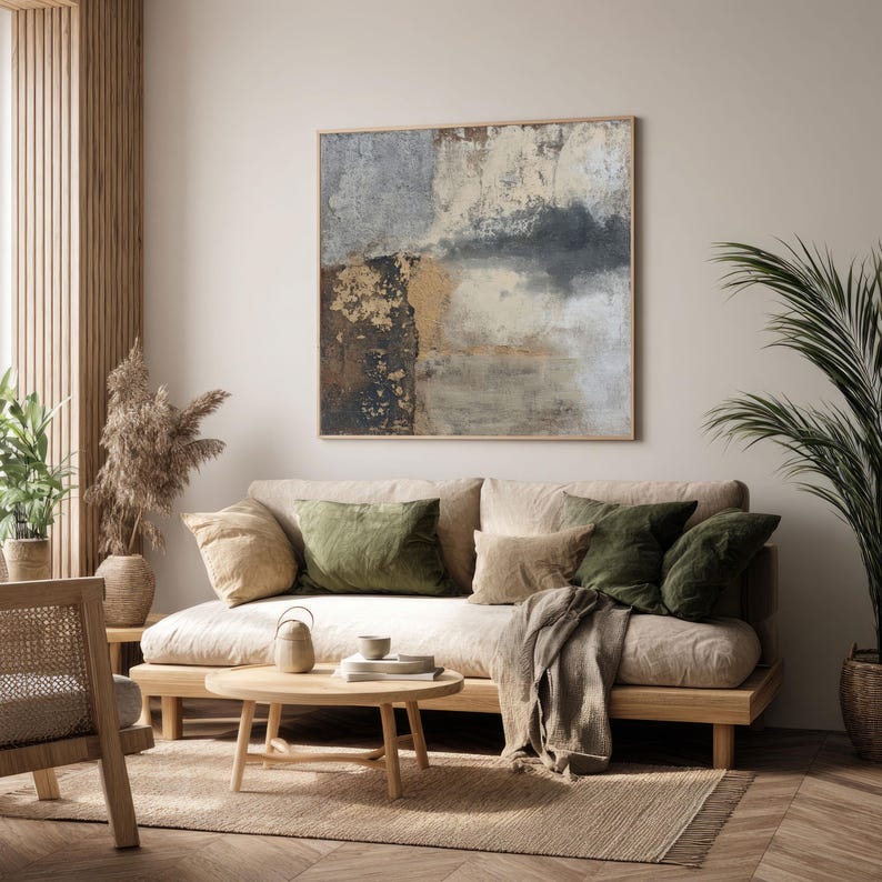 Textured Neutral Wabi Sabi Wall Art | Organic Beige Blue Abstract ...