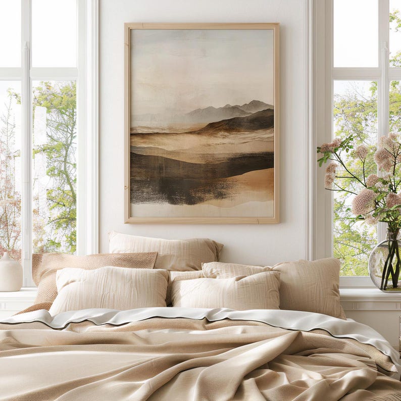 Neutral Abstract Landscape Wabi Sabi Wall Art. Modern Minimalist Beige ...