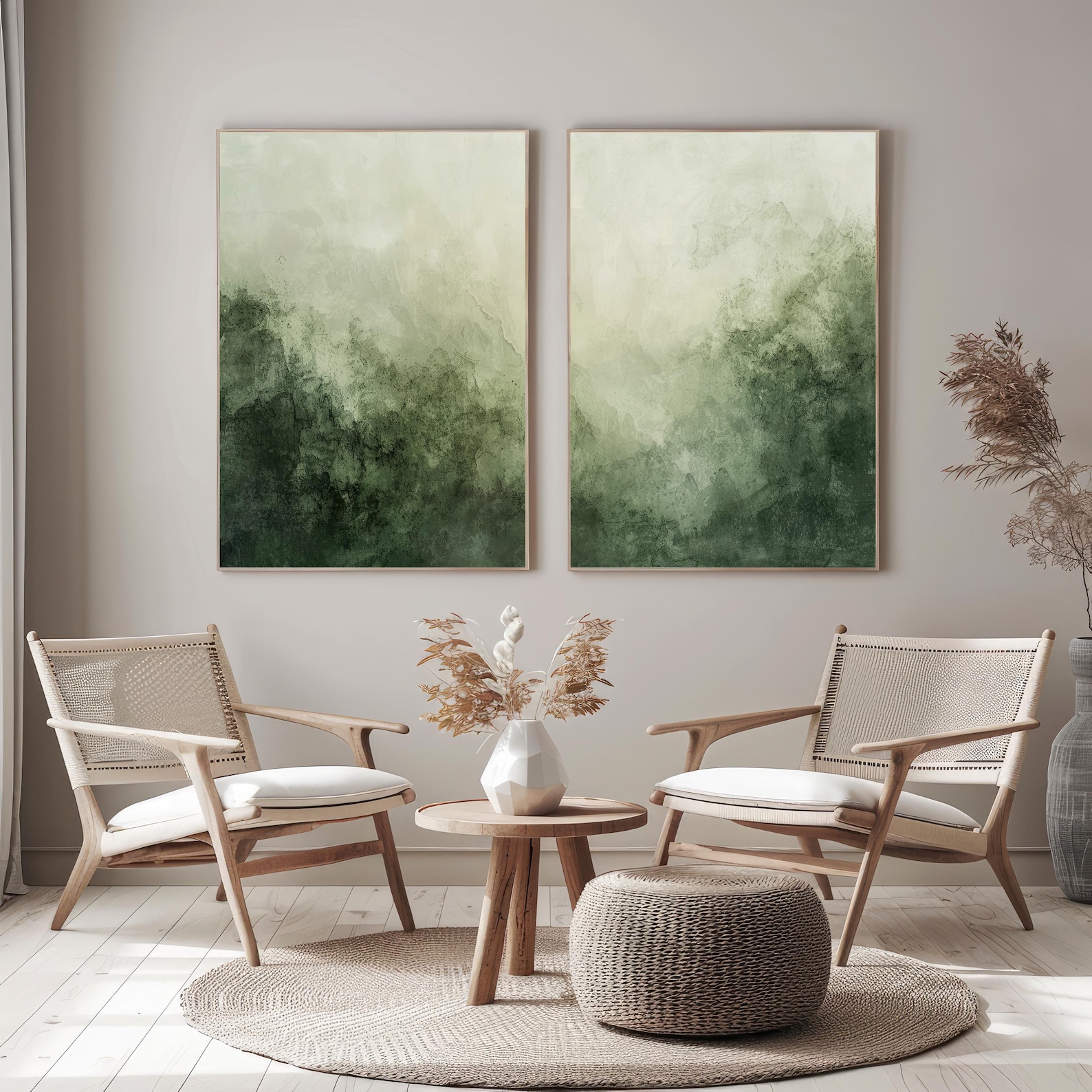 Green Wabi Sabi Wall Art Set. Neutral Modern Abstract Japandi Printable ...