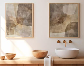 Abstract Wabi Sabi Wall Art. Set of 2 Digital Prints. Beige Japandi Wall Decor