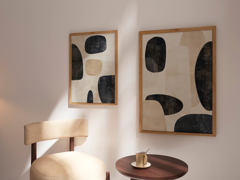 Abstract Wabi Sabi Wall Art Set, Black Beige Modern Japandi Printable ...