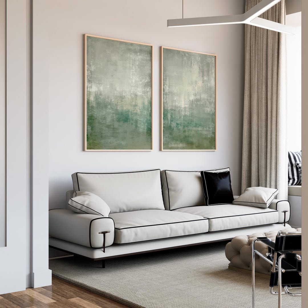 Sage Green Wabi Sabi Wall Art | Set of 2 | Neutral Abstract Paintings ...