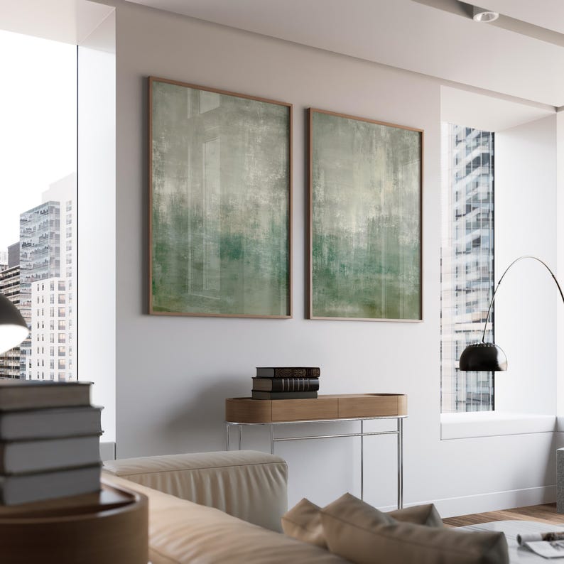Sage Green Wabi Sabi Wall Art | Set of 2 | Neutral Abstract Paintings ...