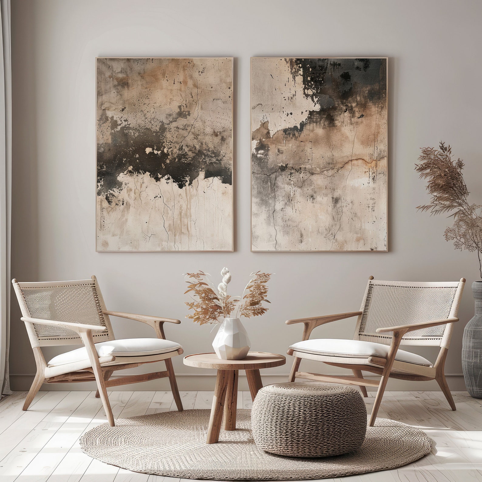 Neutral Abstract Wabi Sabi Wall Art Set, Beige Minimalist Paintings ...