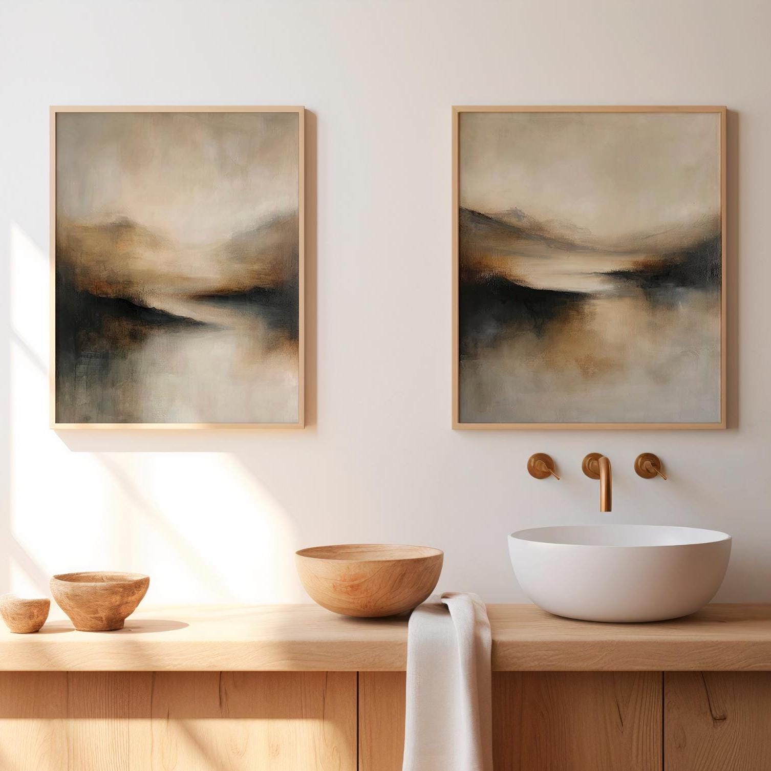 Neutral Abstract Landscape Wabi Sabi Wall Art Set. Modern Japandi Beige ...