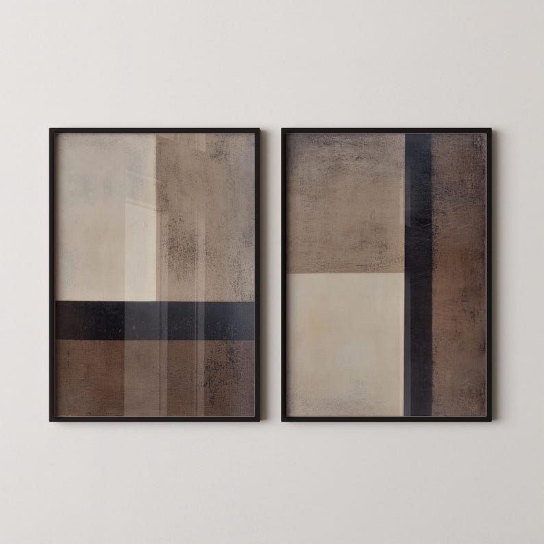 Set of 2 Brown Beige Wabi Sabi Art. Neutral Abstract Japandi Prints ...