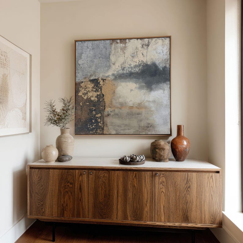 Textured Neutral Wabi Sabi Wall Art | Organic Beige Blue Abstract ...