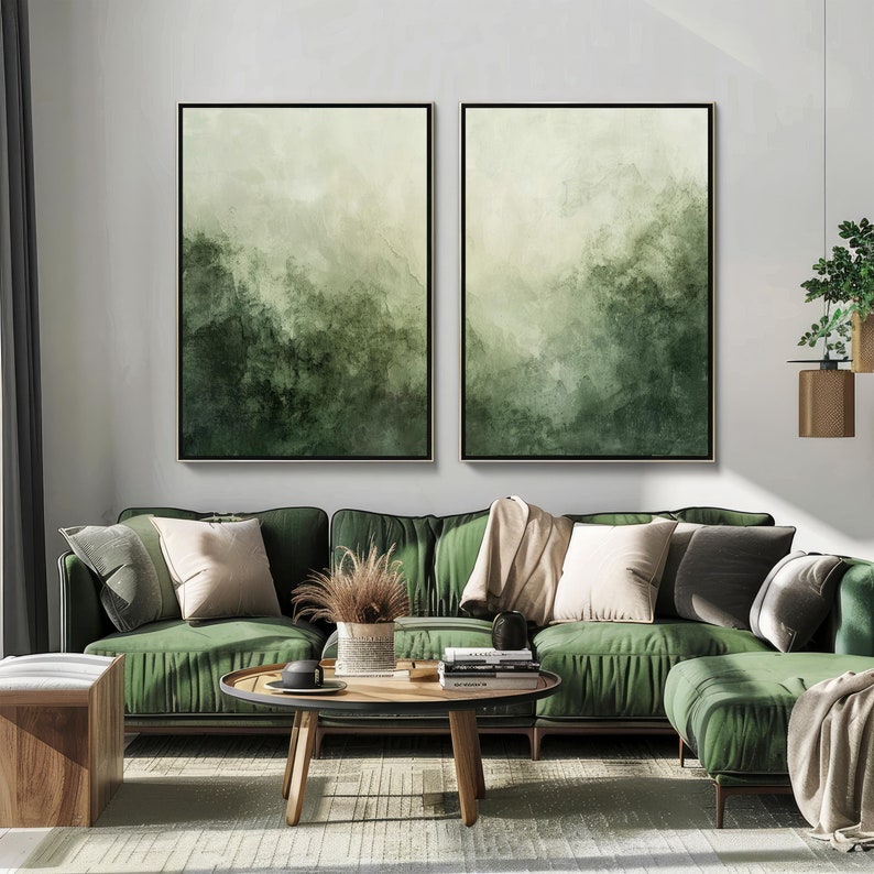 Green Wabi Sabi Wall Art Set. Neutral Modern Abstract Japandi Printable ...