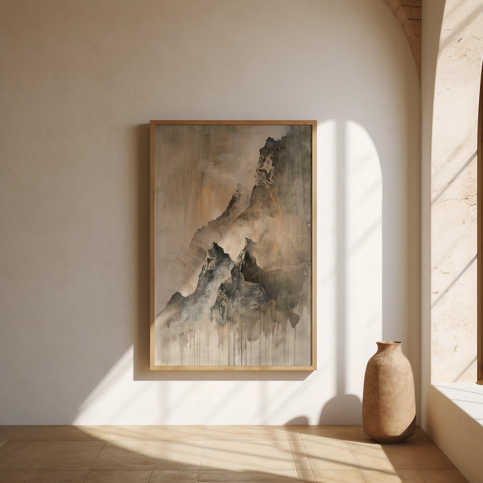 Neutral Abstract Mountains Wabi Sabi Wall Art. Modern Japandi Beige ...