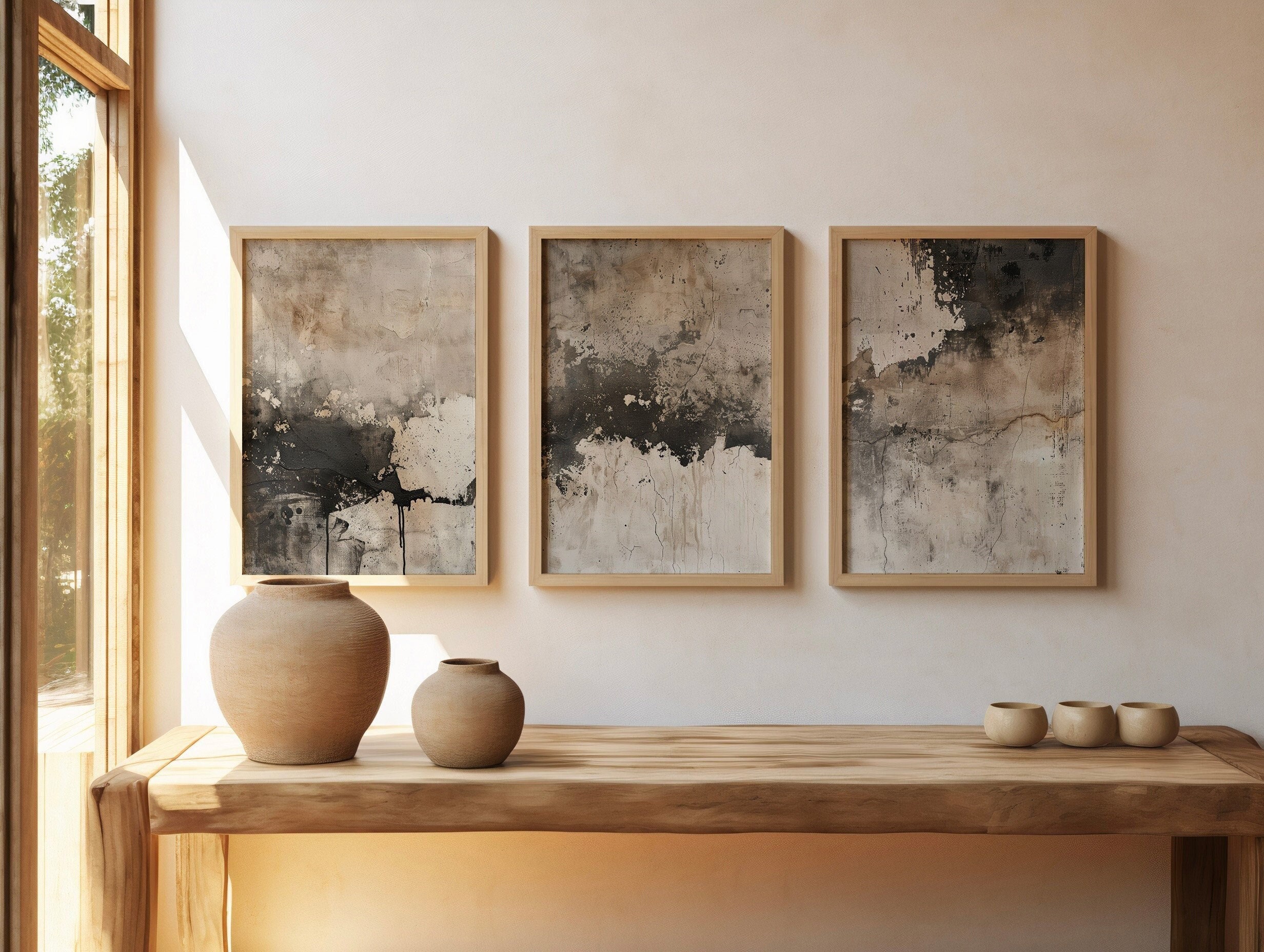 Wabi Sabi Abstract Wall Art, Set of 3, Beige Print Wall Art