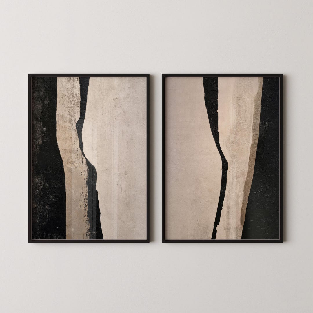 Neutral Wabi Sabi Wall Art, Set of 2, Beige Black Abstract Print ...