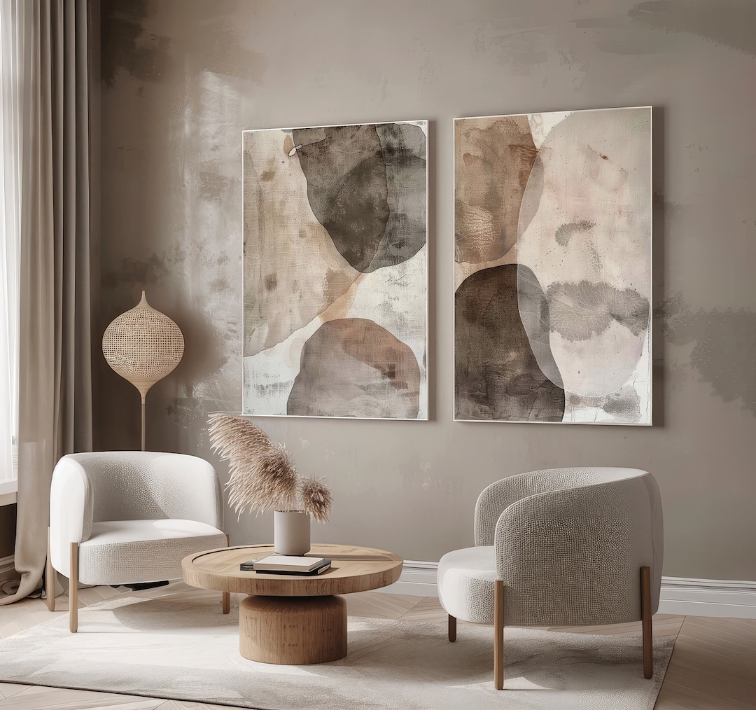 Neutral Abstract Wabi Sabi Wall Art Set. Modern Minimalist Beige ...