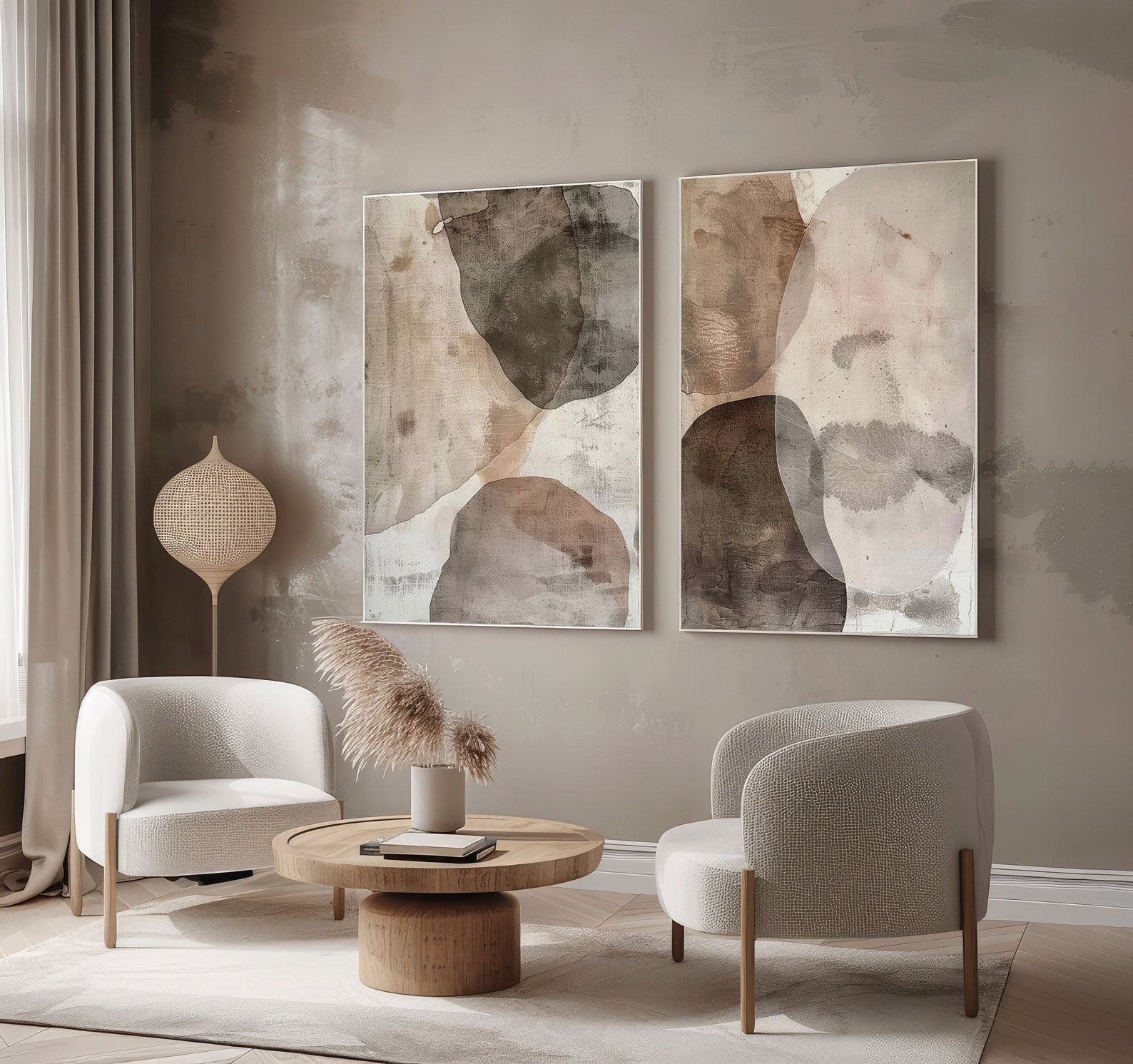 Neutral Abstract Wabi Sabi Wall Art Set. Modern Minimalist Beige ...