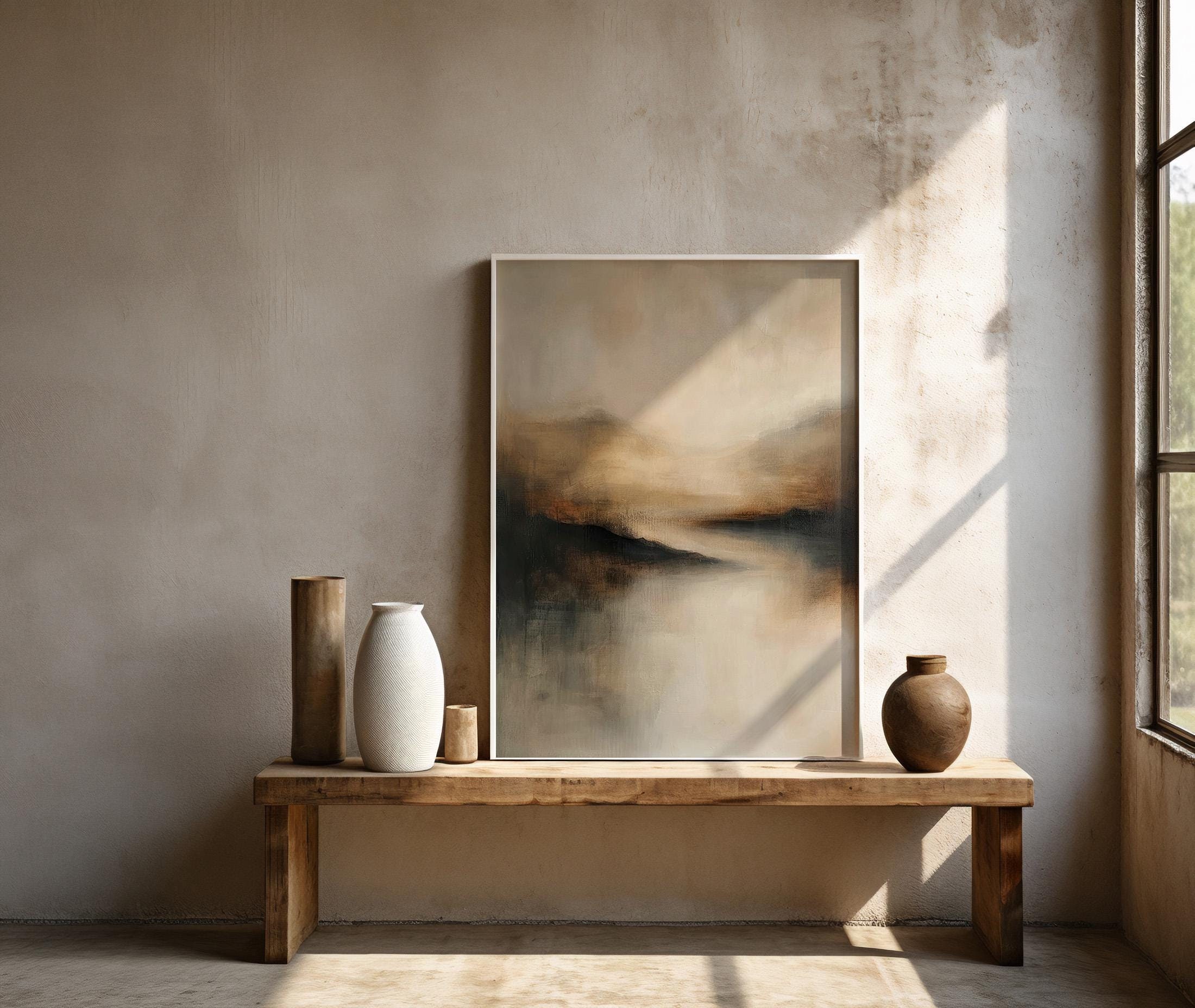 Neutral Abstract Landscape Wabi Sabi Wall Art, Modern Beige Minimalist ...