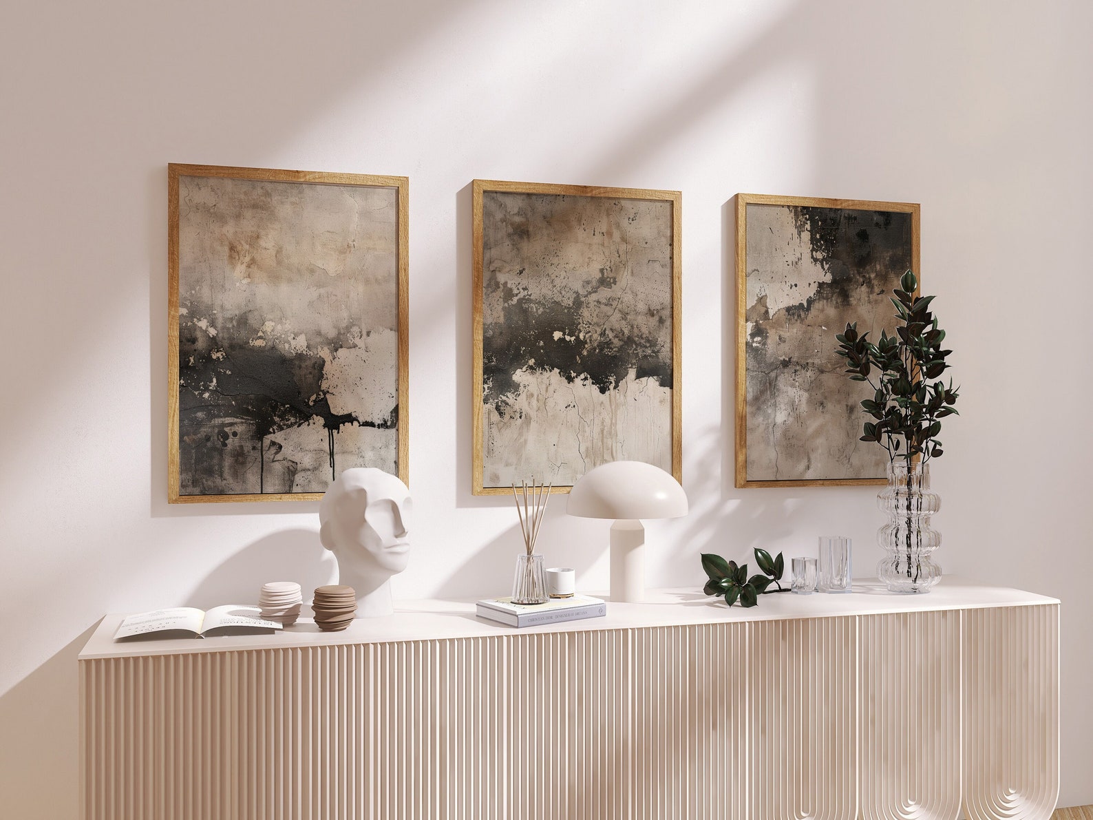 Beige Abstract Wabi Sabi Wall Art, Modern Minimalist Set of 3 Prints ...