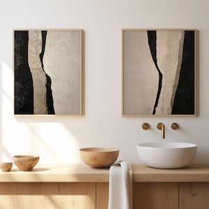 Textured Wabi Sabi Wall Art, Set of 2, Japandi Design, Beige Black Print, Neutral Wall Art, Beige Abstract Art, Modern Art, Digital Download