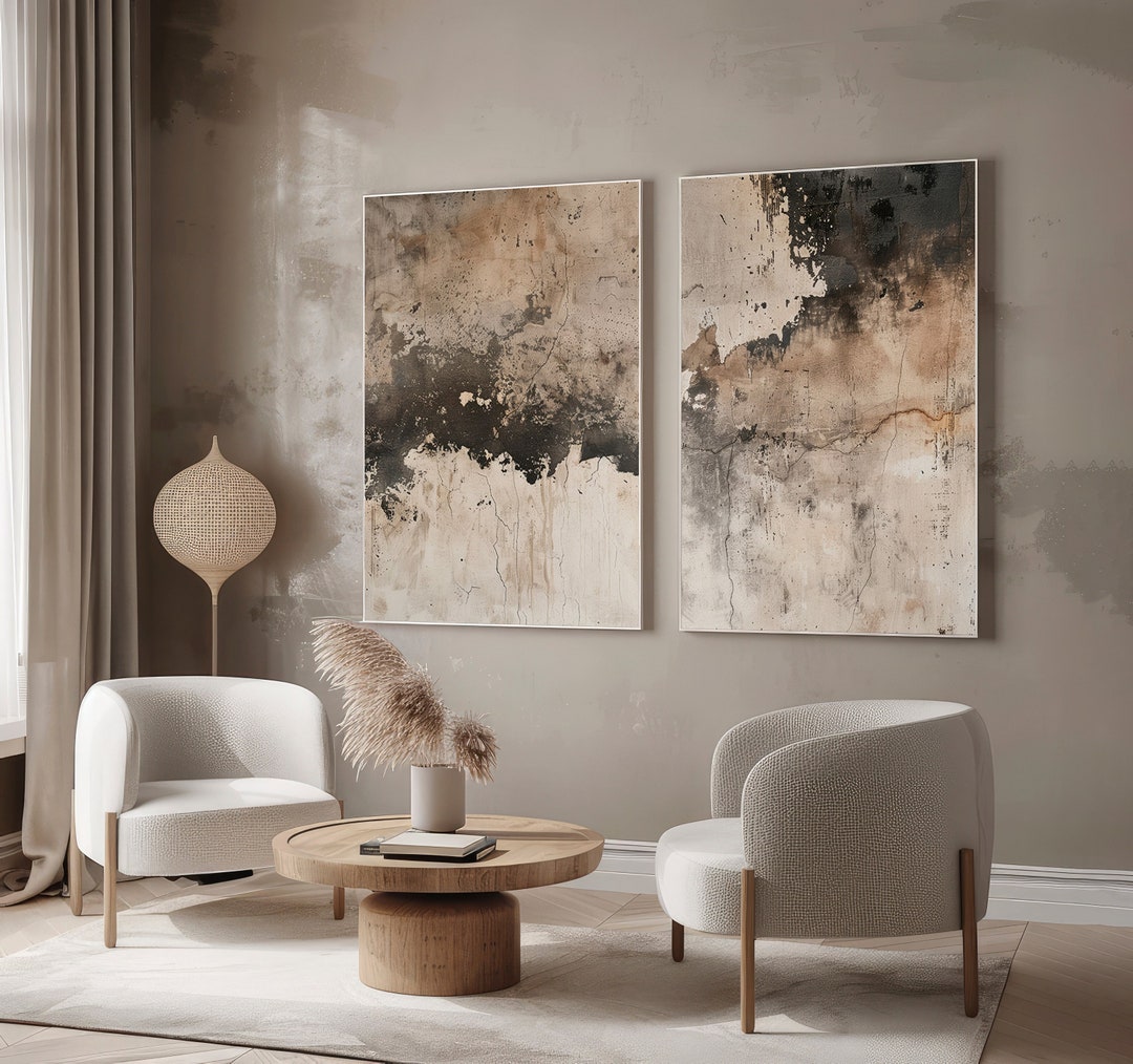 Neutral Abstract Wabi Sabi Wall Art Set, Beige Minimalist Paintings ...