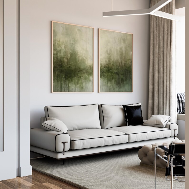 Wabi Sabi Wall Art | Set of 2 | Textured Sage Green Painting | Digital ...