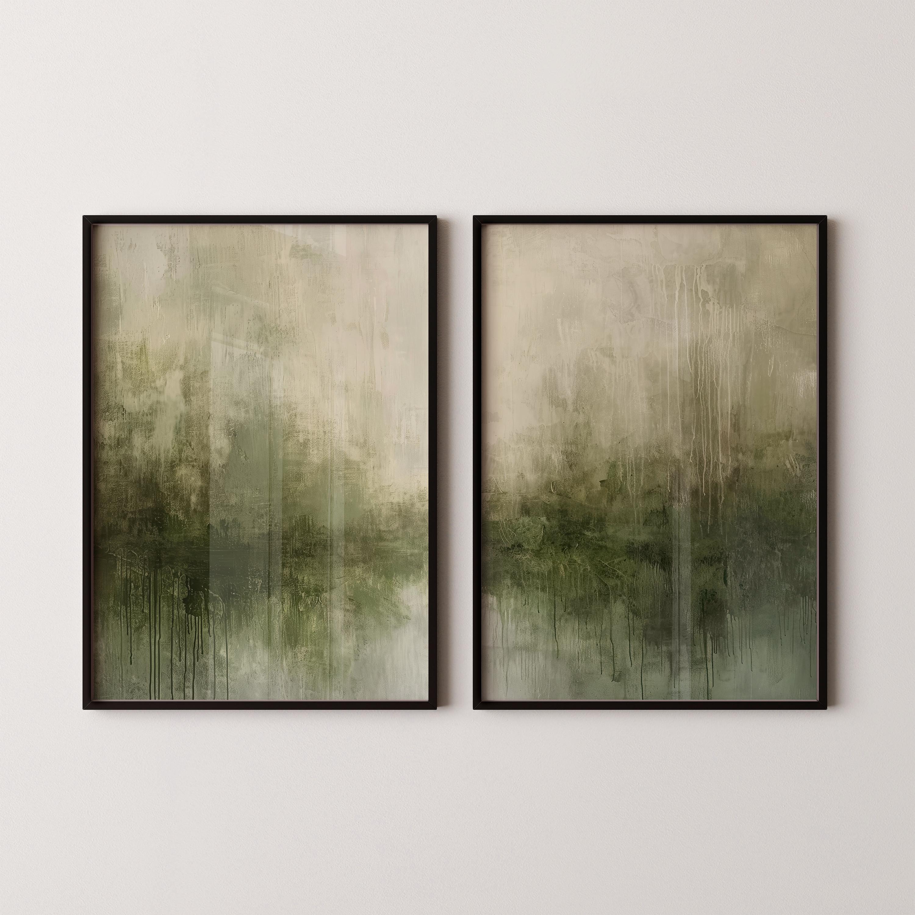 Wabi Sabi Wall Art | Set of 2 | Textured Sage Green Painting | Digital ...