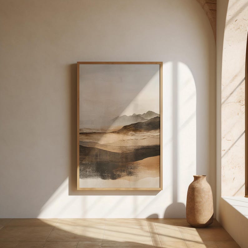 Neutral Abstract Landscape Wabi Sabi Wall Art. Modern Minimalist Beige ...