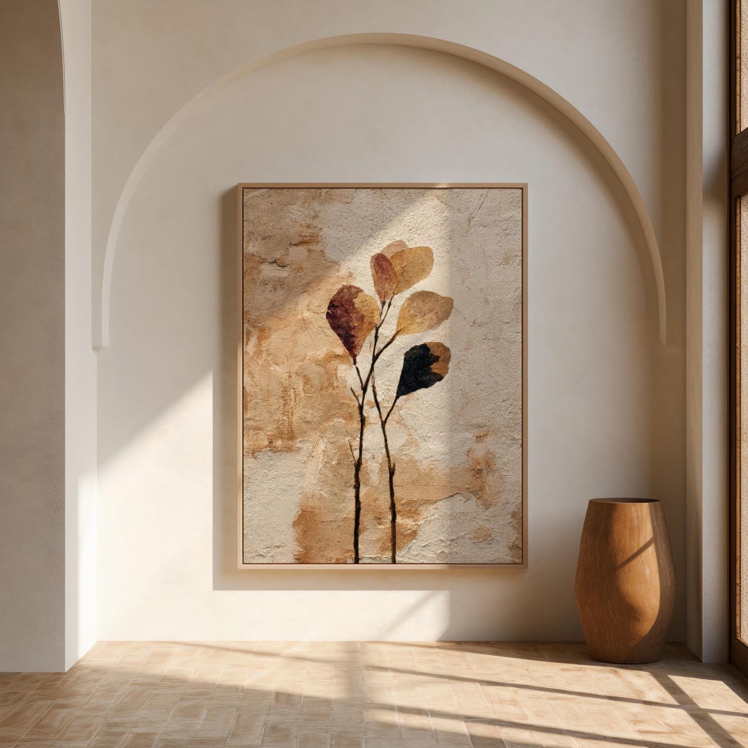 Textured Wabi Sabi Wall Art. Modern Japandi Botanical Decor in Neutral ...