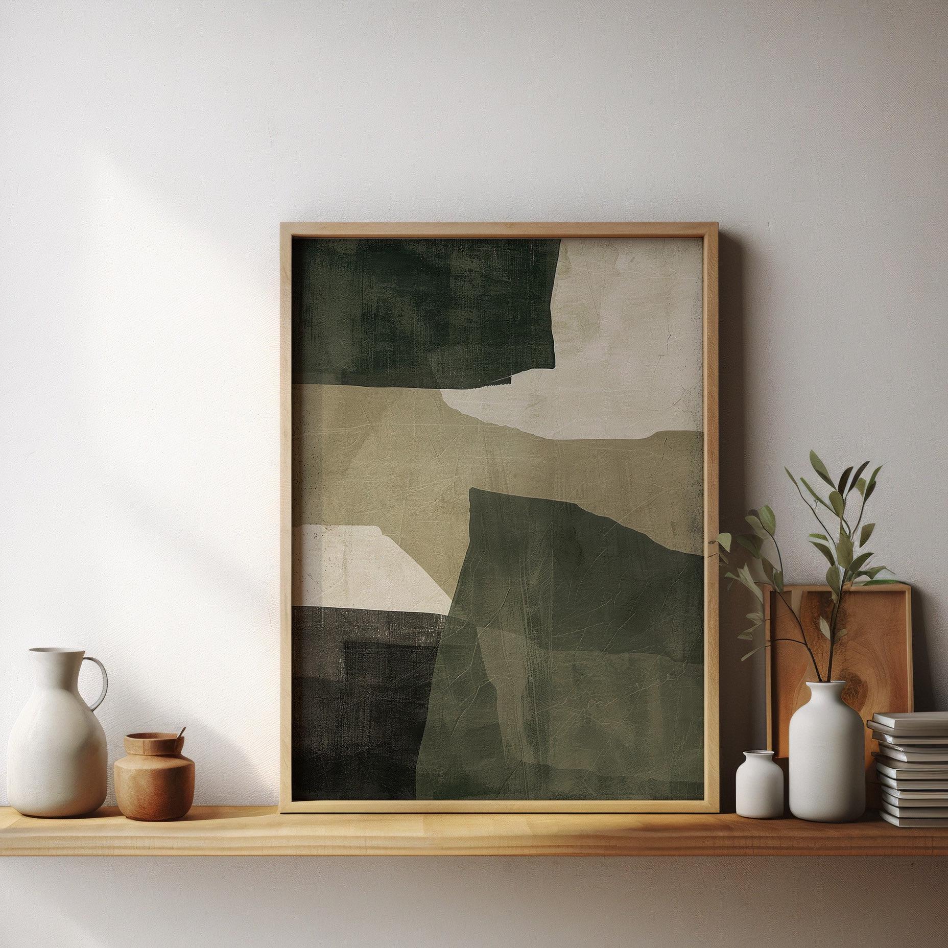 Green Beige Abstract Wabi Sabi Wall Art. Neutral Modern Japandi ...