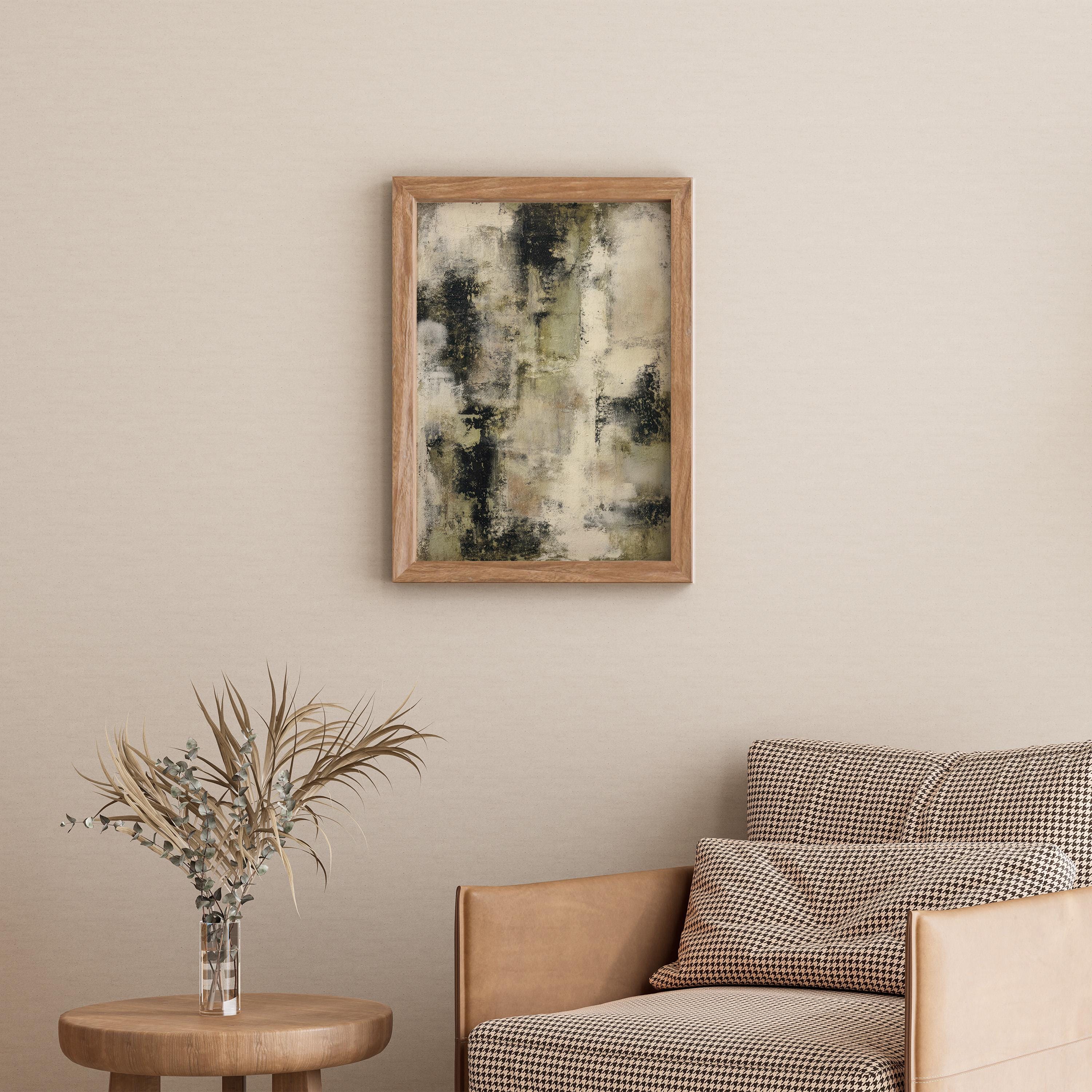 Wabi Sabi Wall Art, Green Beige Black Abstract Art, Japandi Textured ...