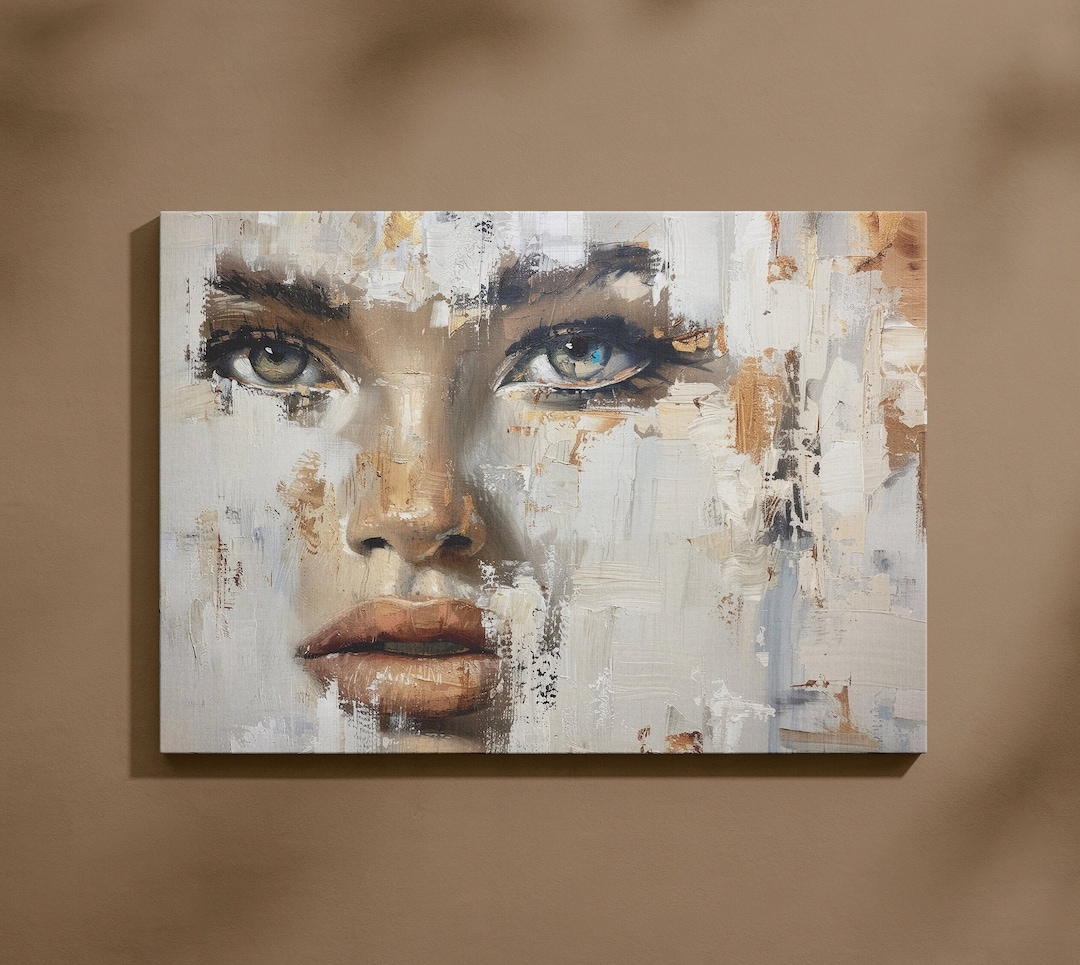 Oil Abstract Woman Face Art Print, Neutral Modern Wall Decor (digital ...