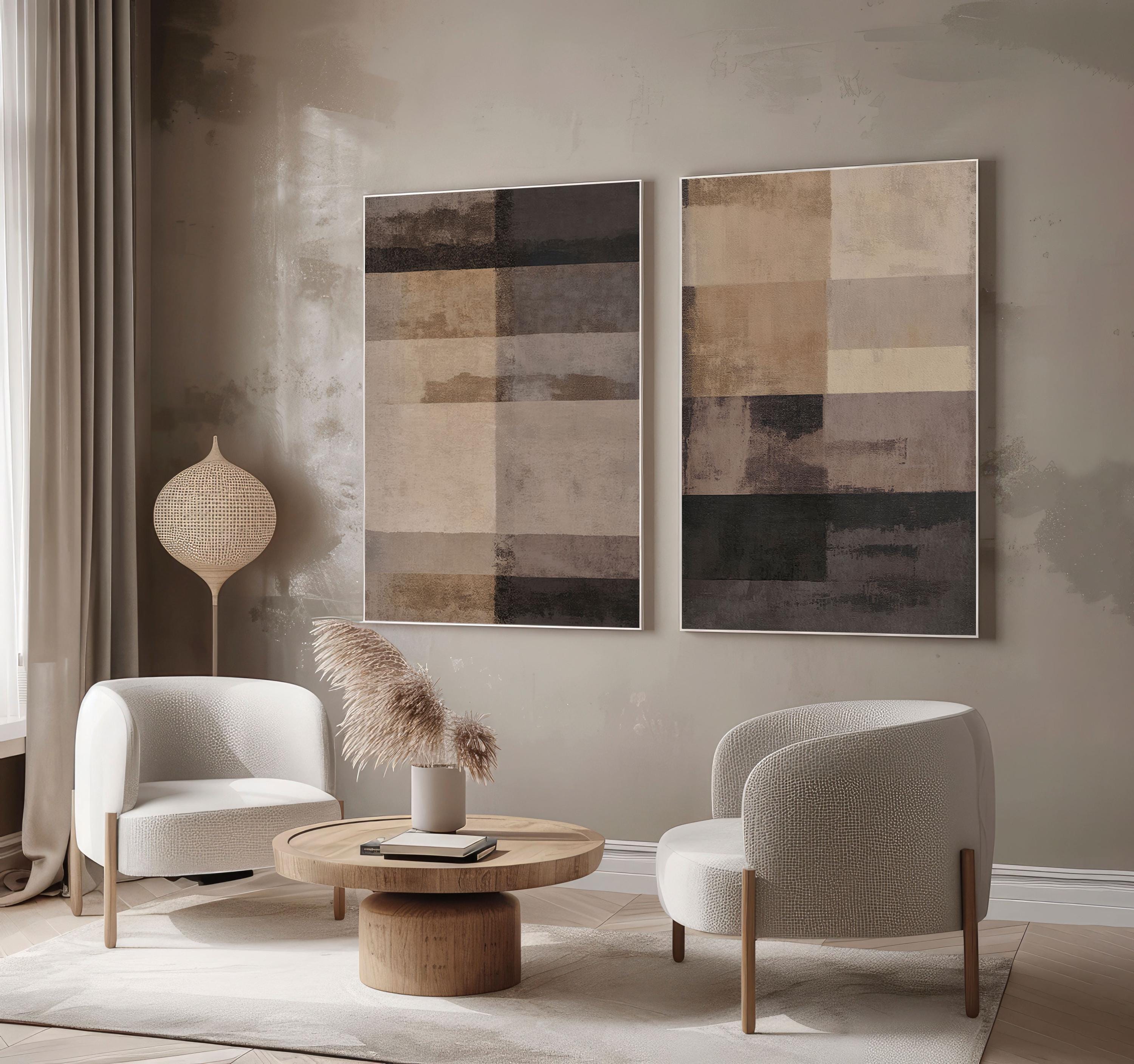 Neutral Wabi Sabi Wall Art Set, Modern Beige Brown Textured Abstract ...