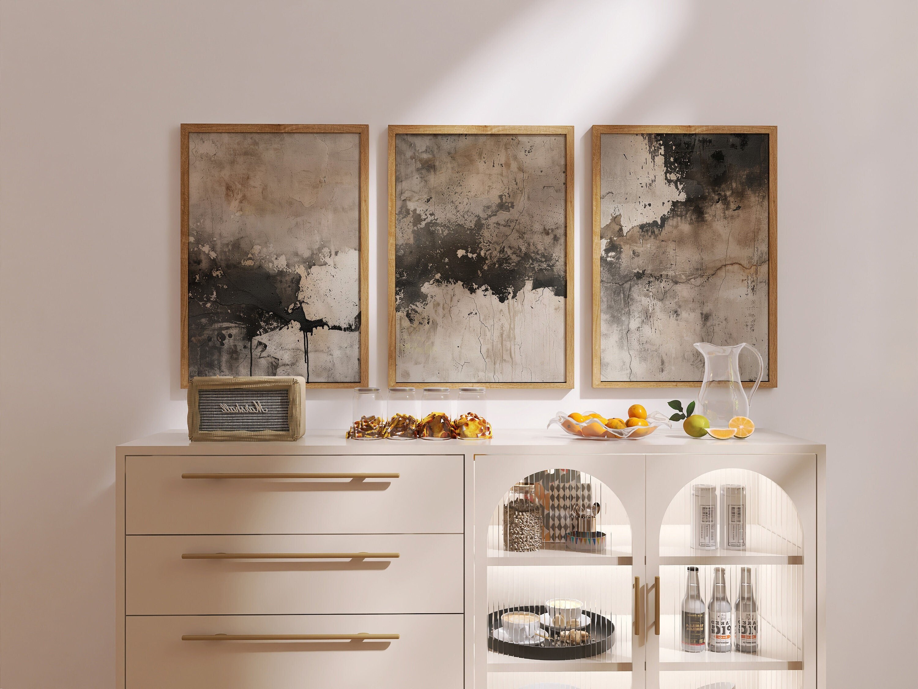 Beige Abstract Wabi Sabi Wall Art, Modern Minimalist Set of 3 Prints ...