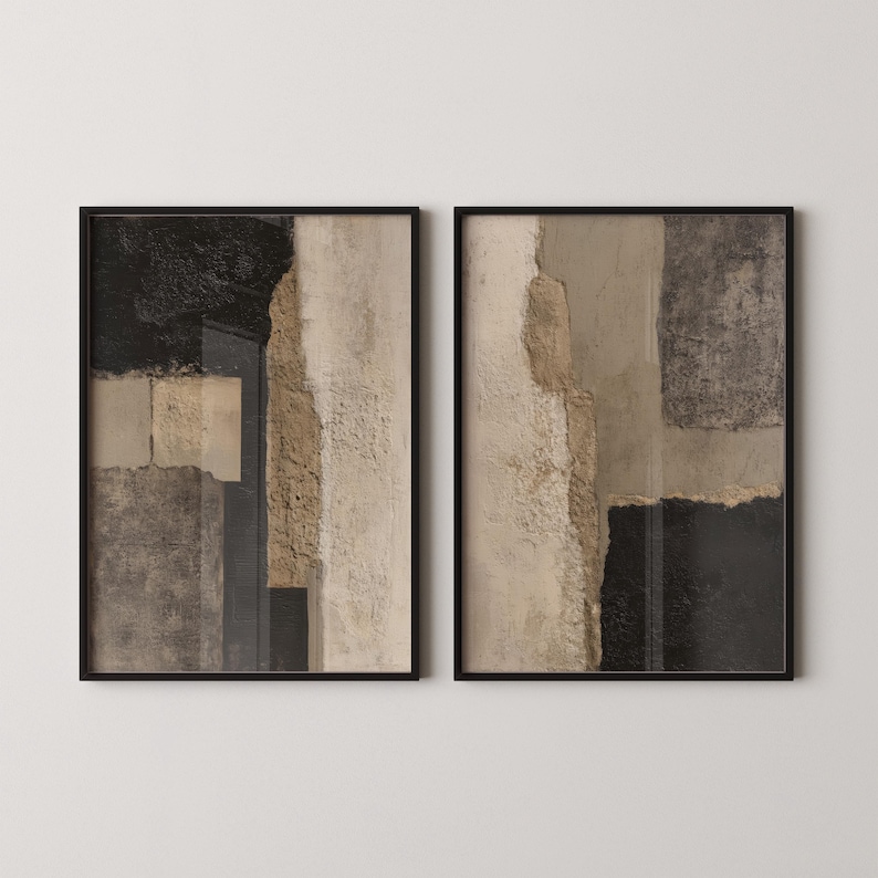 Buy Textured Wabi Sabi Wall Art | Set of 2 | Black Beige Minimalist ...