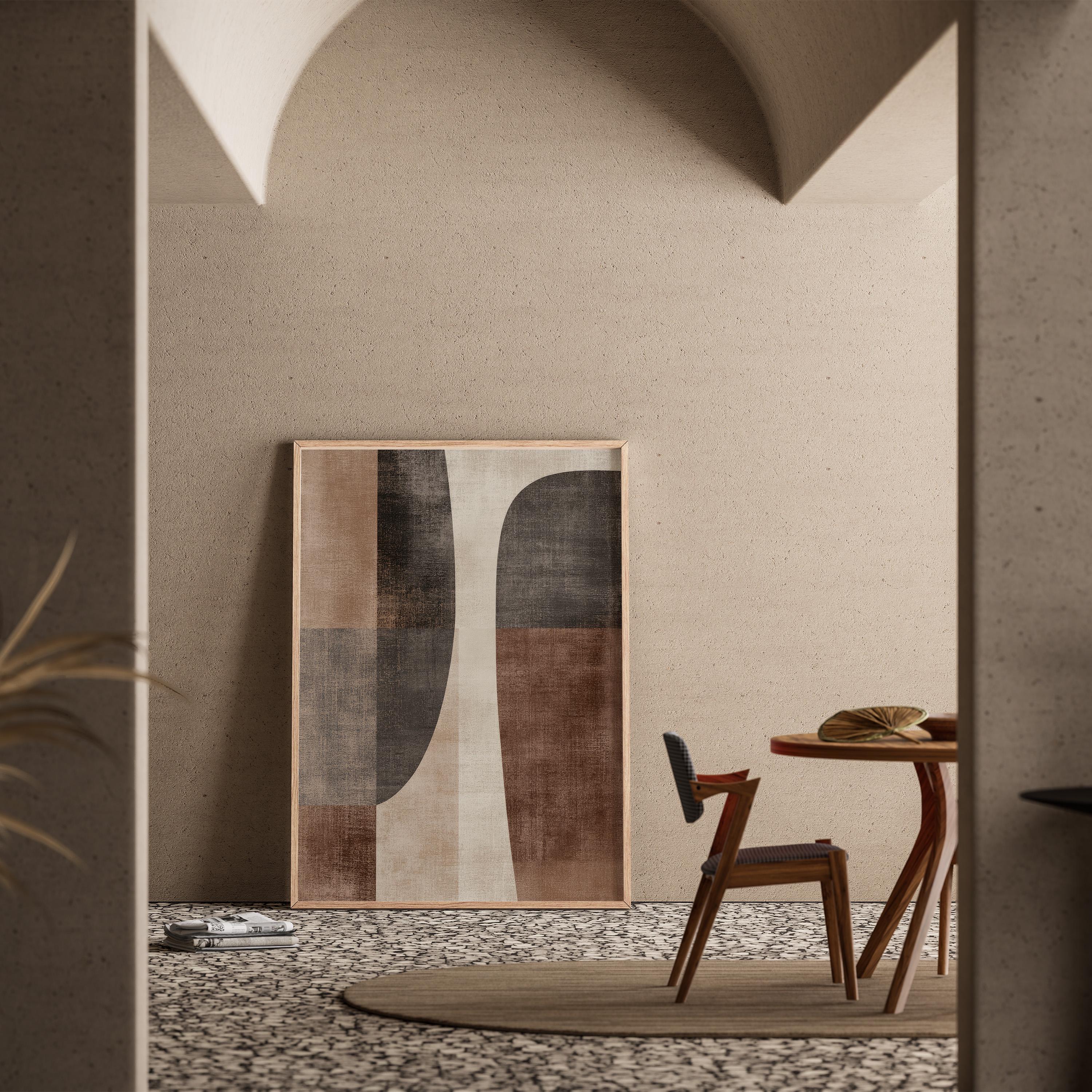 Neutral Abstract Wabi Sabi Wall Art, Modern Beige Brown Geometric ...
