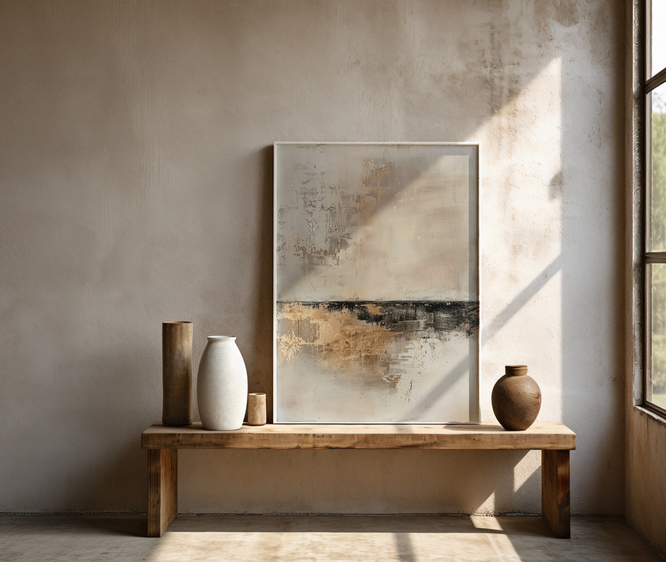Neutral Abstract Wabi Sabi Wall Art. Modern Beige Minimalist Japandi ...