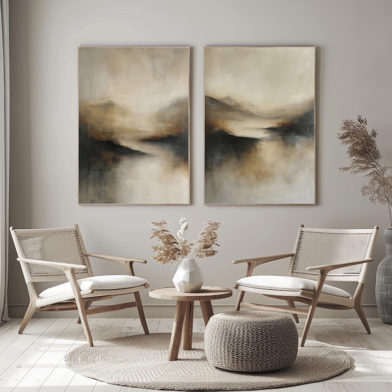 Neutral Abstract Landscape Wabi Sabi Wall Art Set. Modern Japandi Beige ...