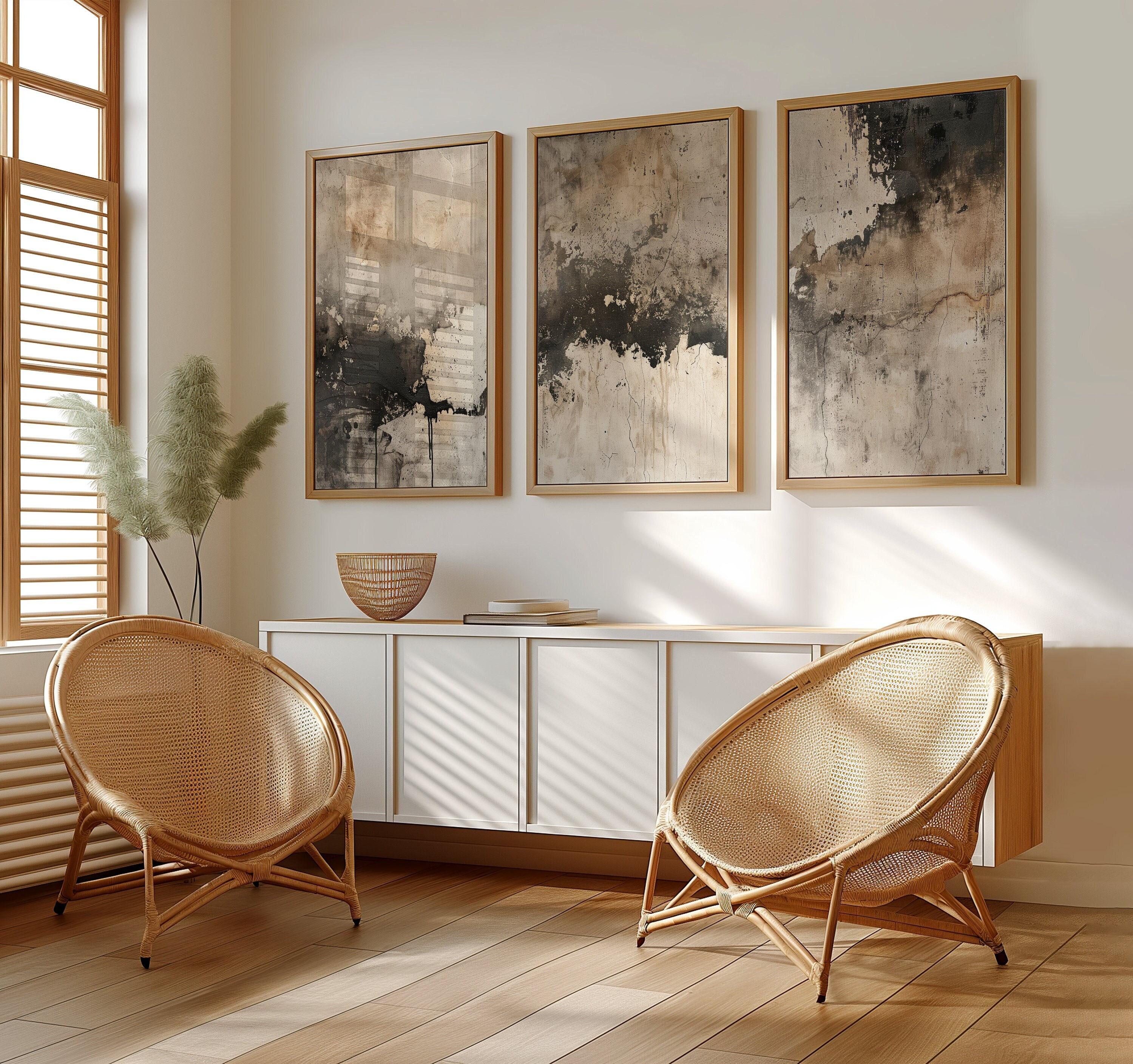 Beige Abstract Wabi Sabi Wall Art, Modern Minimalist Set of 3 Prints ...