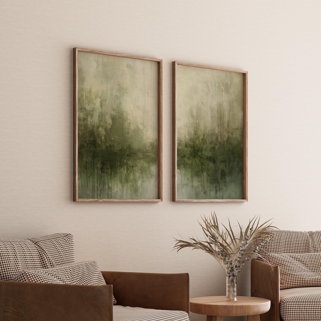 Wabi Sabi Wall Art | Set of 2 | Textured Sage Green Painting | Digital ...