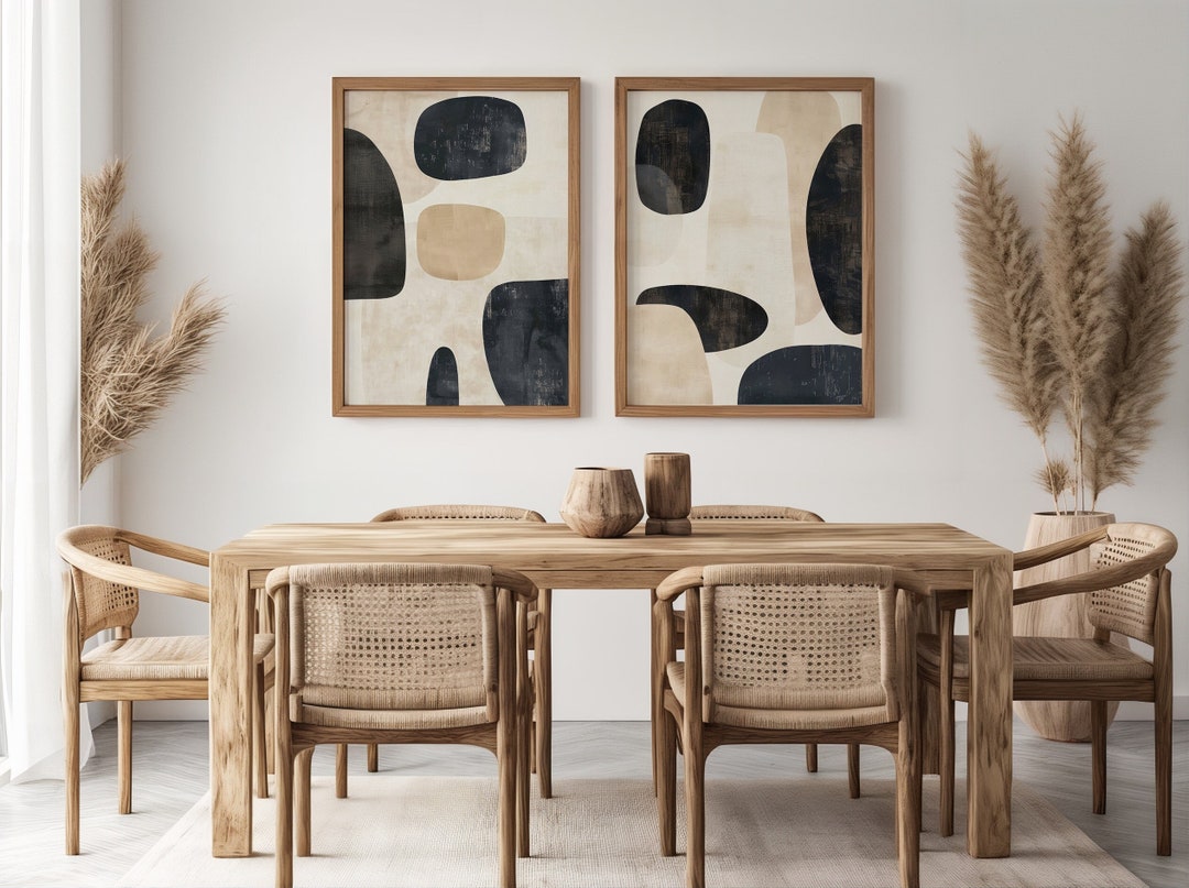 Abstract Wabi Sabi Wall Art Set, Black Beige Modern Japandi Printable ...