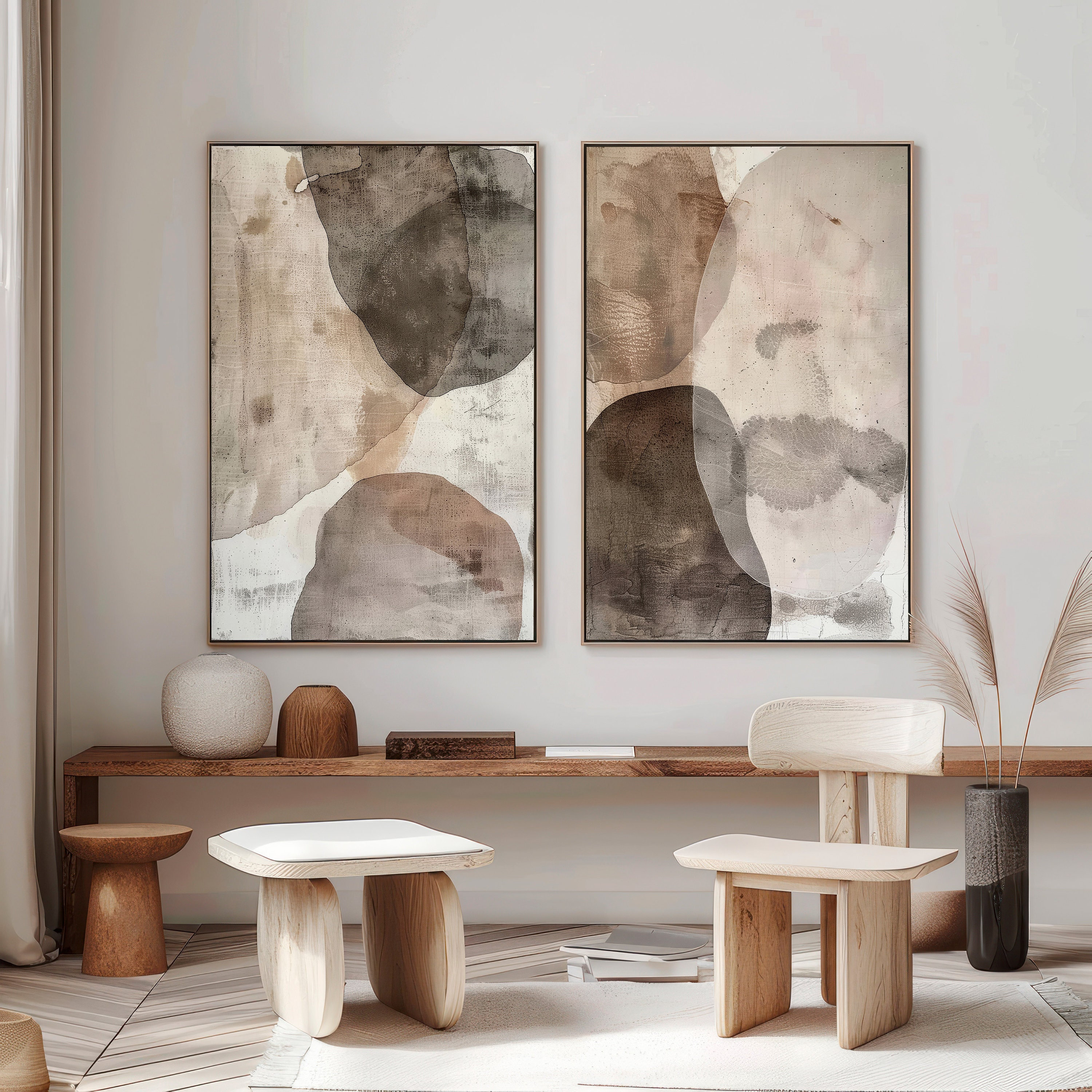 Neutral Abstract Wabi Sabi Wall Art Set. Modern Minimalist Beige ...