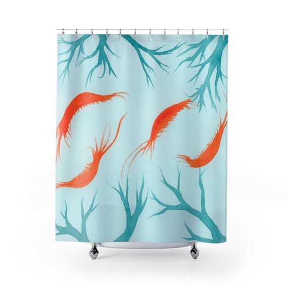 Garnelen und Korallen Stoff Duschvorhang