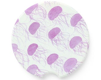 Purple Jellyfish Soapstone Car Coasters (Set of 2)
