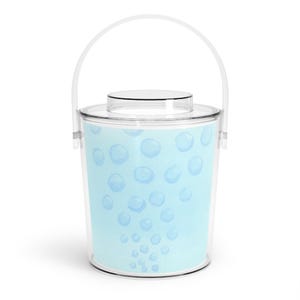 Blue Bubbles Watercolor Ice Bucket with Tongs