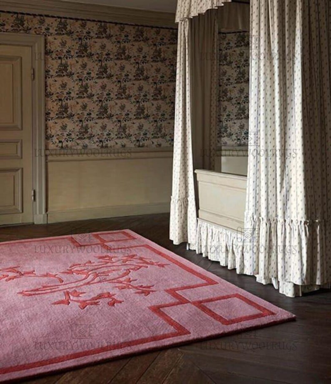 Chinoiserie Scarlet Pink/dove Blue/parrot Green Hand-tufted Wool Area ...
