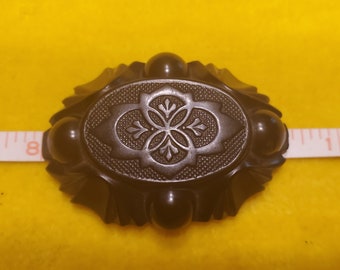 Victorian Mourning Whitby Jet Bracelet Large Vulcanite Bead Brooch