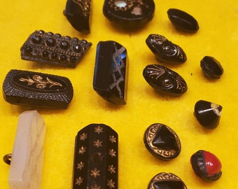 Victorian Black Glass small Buttons