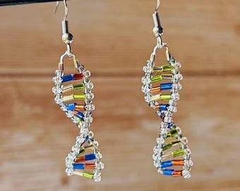 DNA Earrings - Seed Bead Double Helix