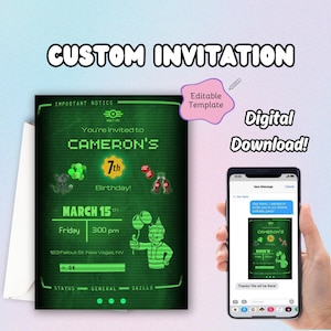 Fallout Birthday Party Editable Printable Invitation, Fallout 4, Fallout 76, Fallout New Vegas, PipBoy, Boys Birthday, Editable in Canva