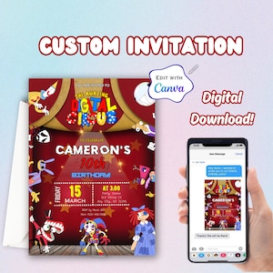 The Amazing Digital Circus Editable Printable Birthday Party Invitation, Editable in Canva, Pomni Birthday, Digital Invitation Template