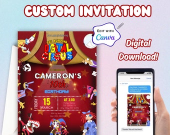The Amazing Digital Circus Editable Printable Birthday Party Invitation, Editable in Canva, Pomni Birthday, Digital Invitation Template