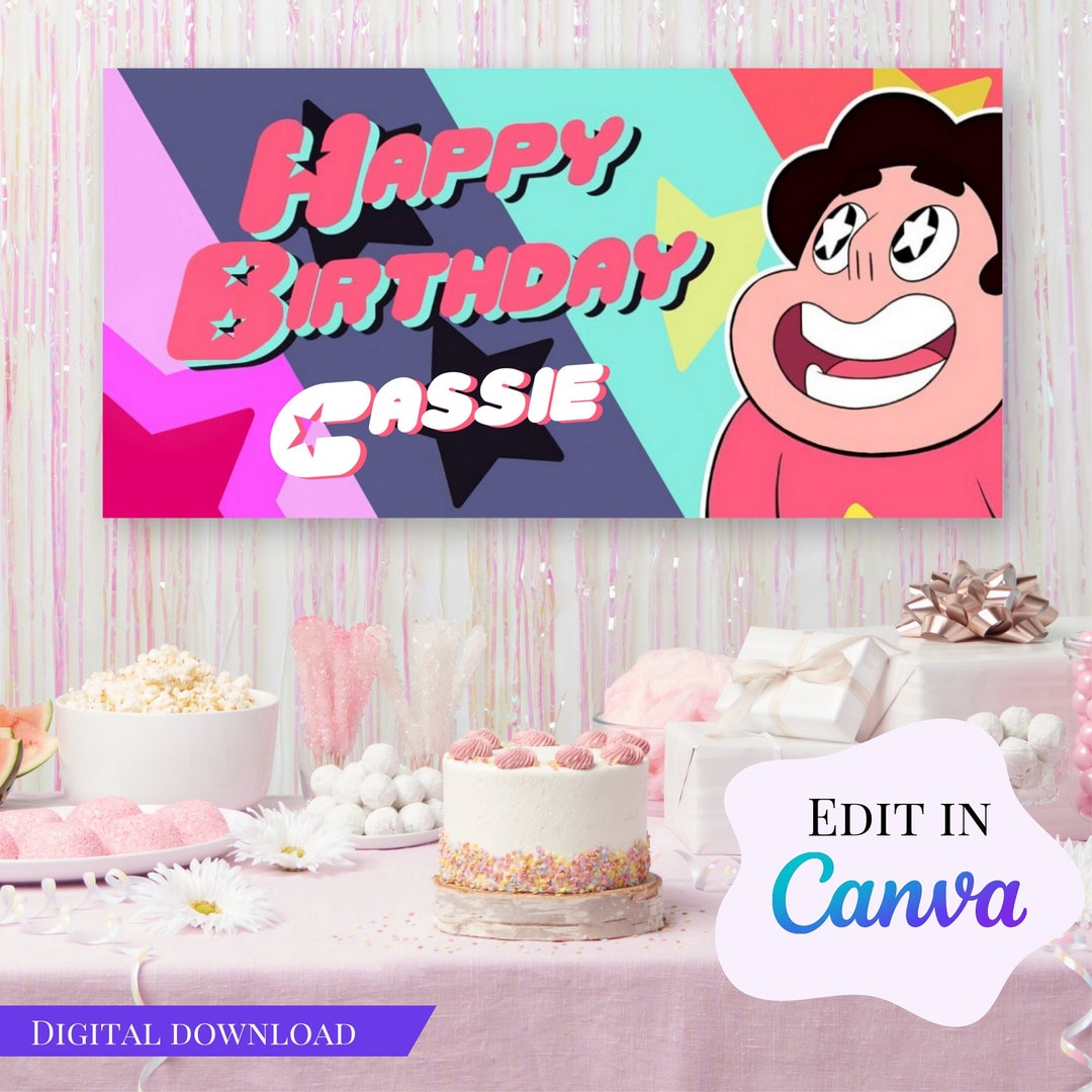 Toile De Fond Vinyle Steven Universe 7x5 Pieds - Décoration Fête Anniversaire - Bannière Dépliable